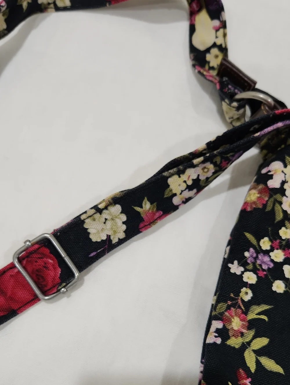 Floral Crossbody Bag - Black with Red Rose Print